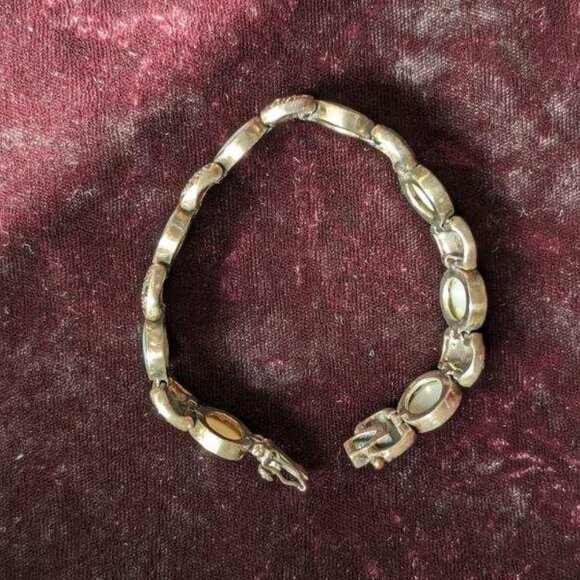 Vintage Sterling Abalone and Marcasite Link Bracelet, Mexican, Smooth, Heavy - Picture 12 of 13